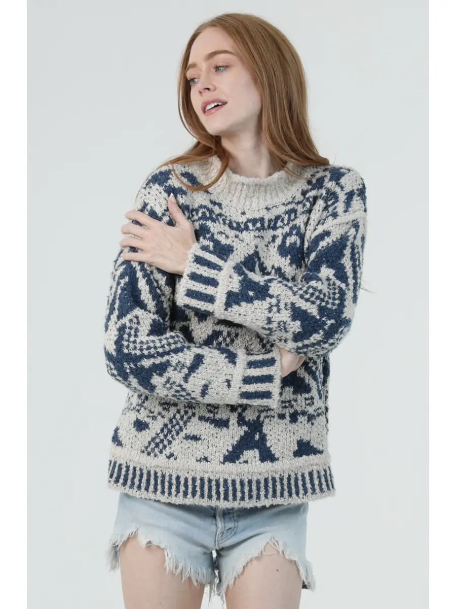Aztec Roll Neck Pullover Sweater