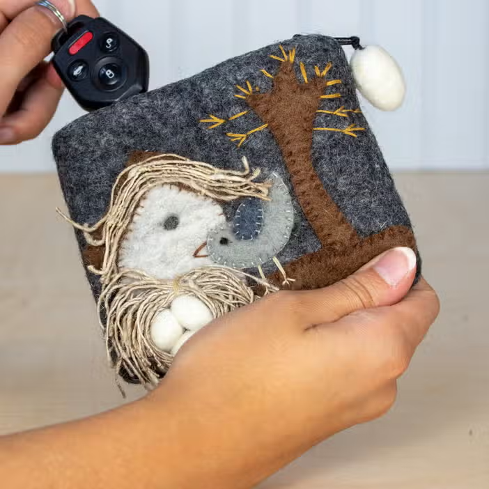 Felted Coin Purse - Nesting Bird