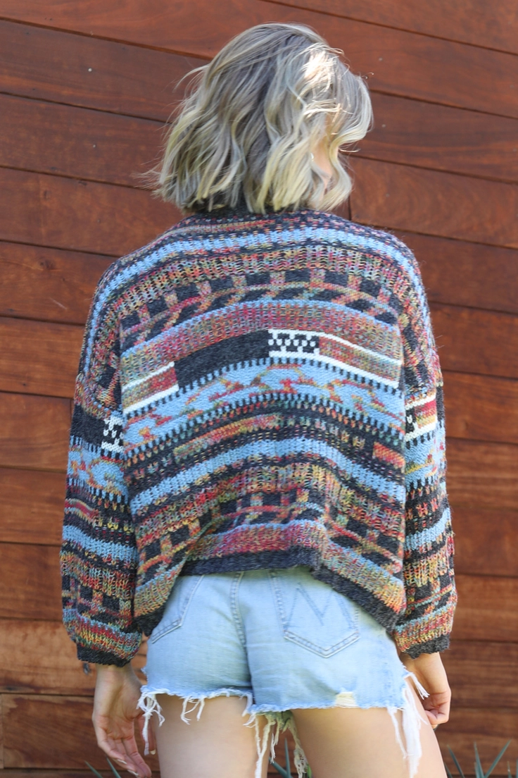 Mixed Yarns Mock Neck Sweater
