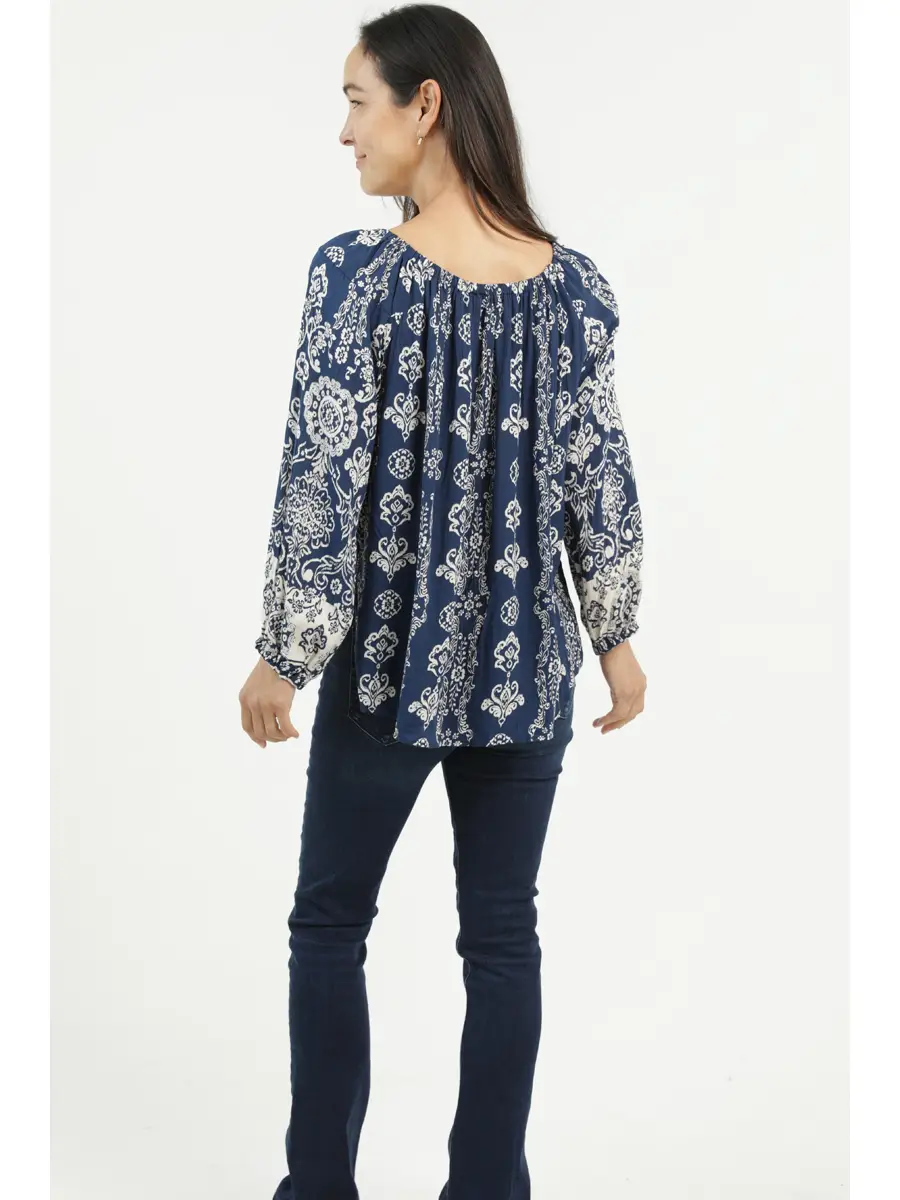 Printed Blouse w/ Side Waist Tie