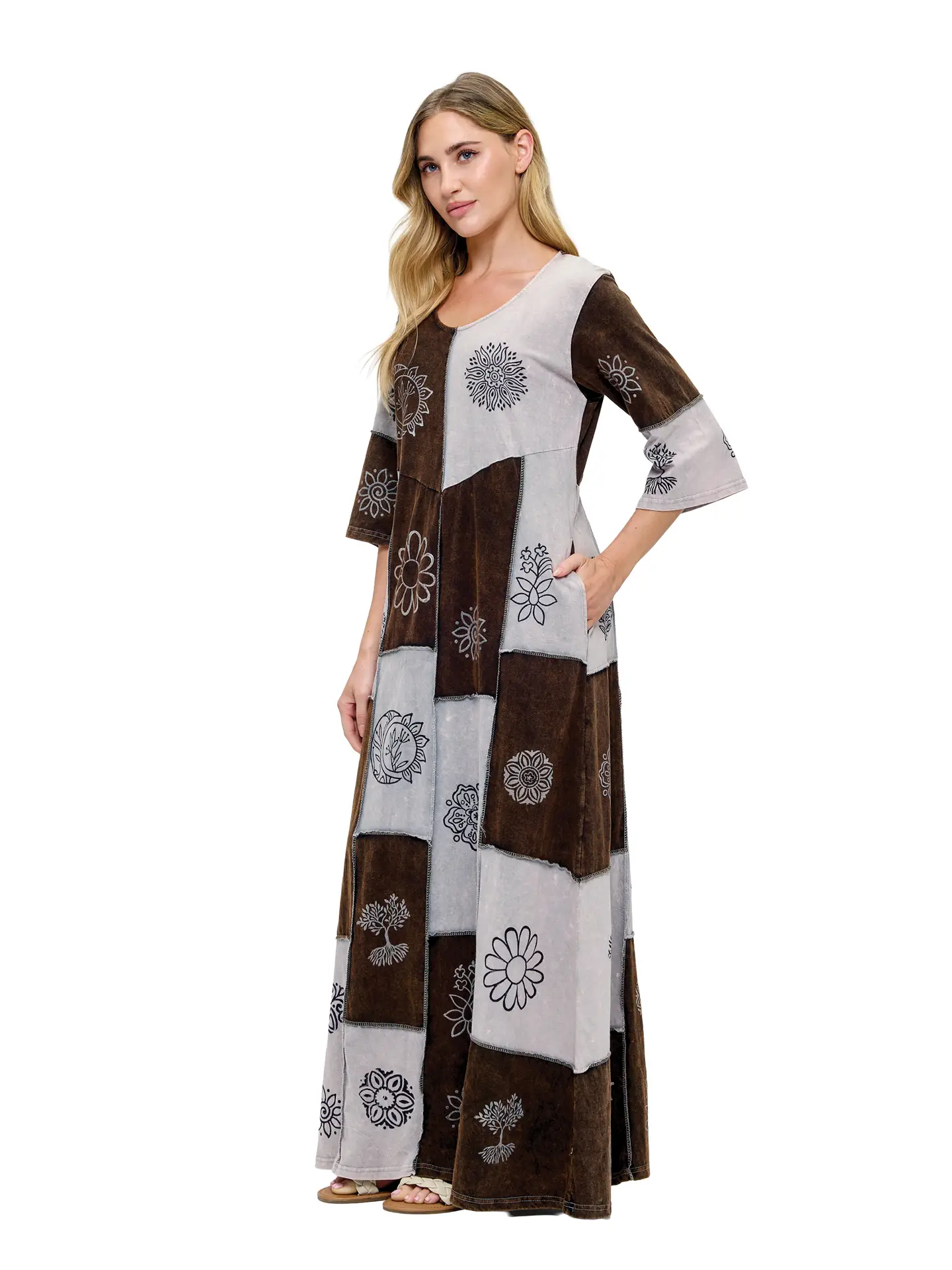 Art Painted Colorblock Patchwork Maxi Dress