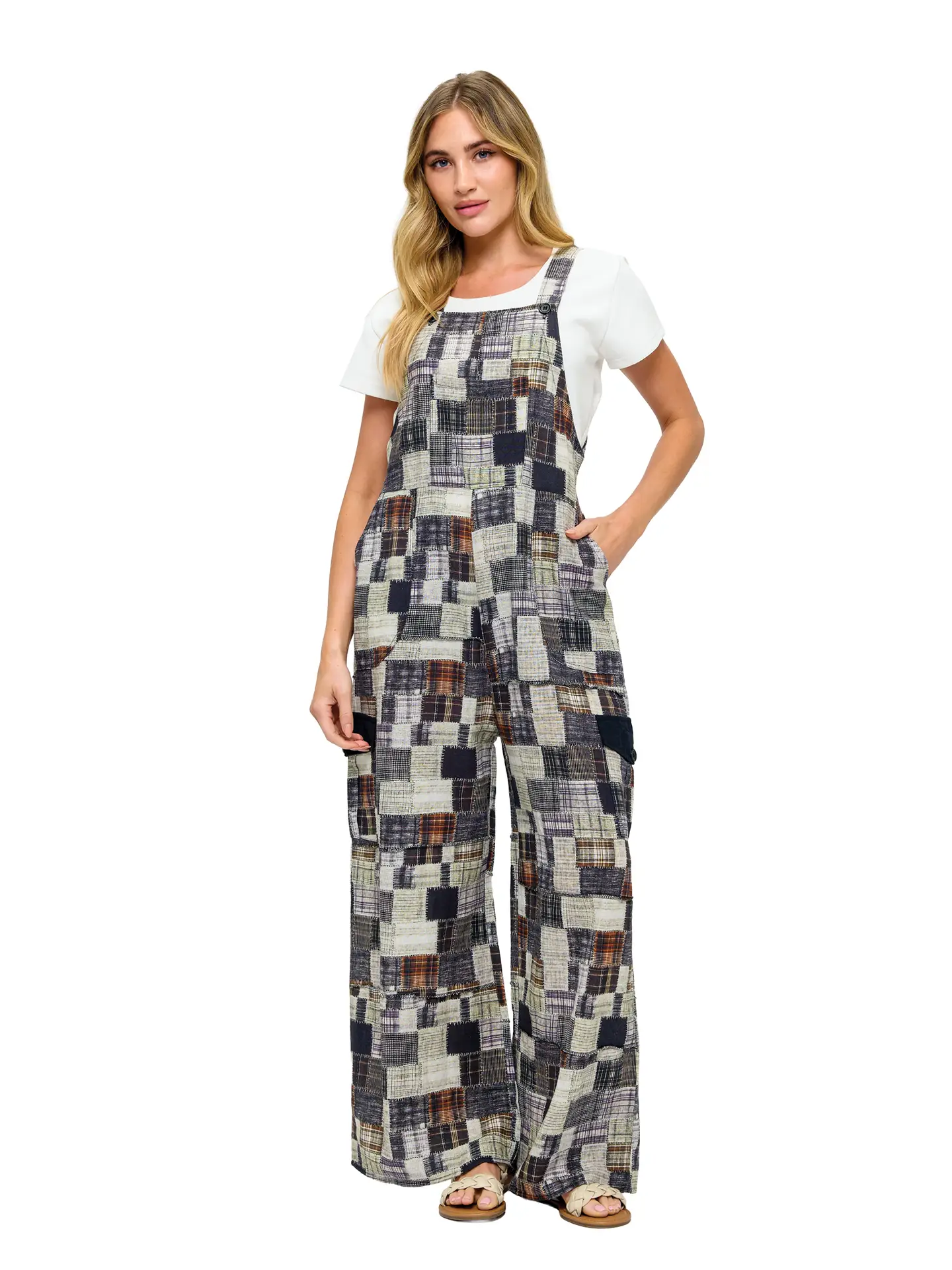 Print Patchwork Overalls
