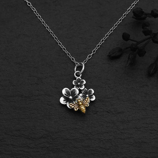 Cherry Blossom & Bronze Bee Necklace