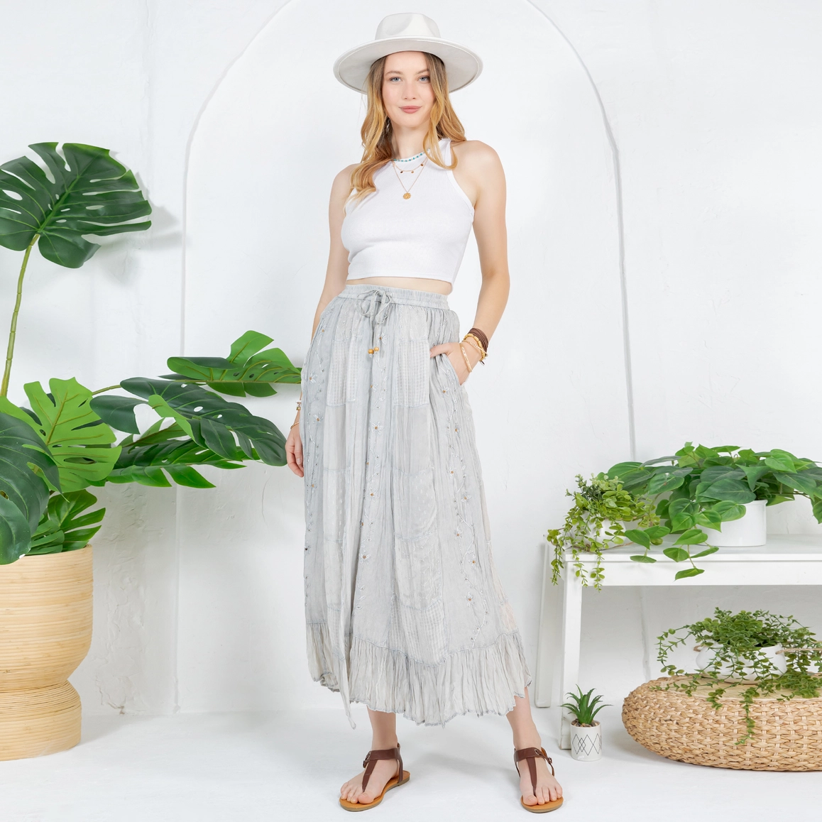 Patchwork Embroidered Maxi Skirt