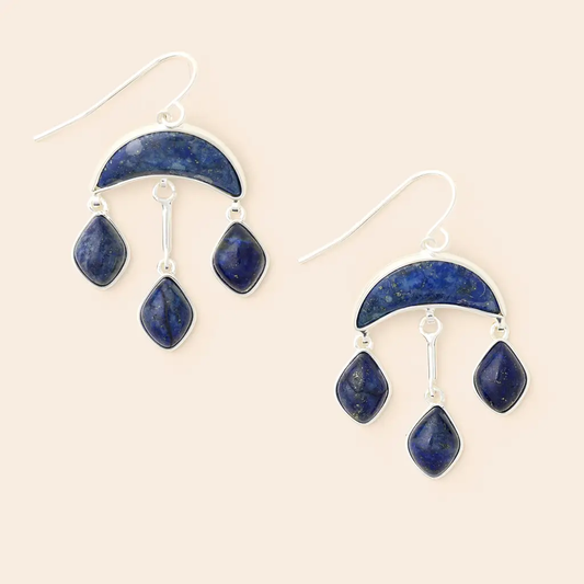 Stone Crescent Drop Earrings - Lapis