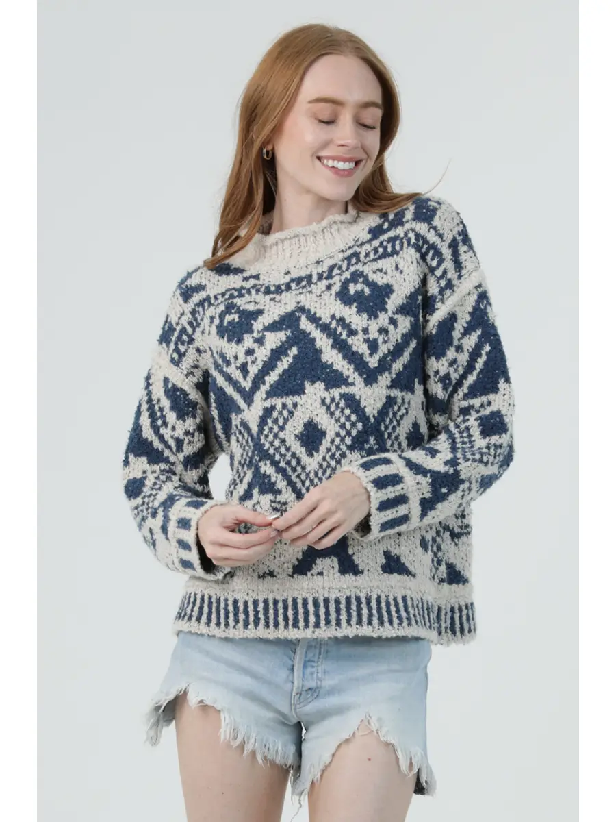 Aztec Roll Neck Pullover Sweater
