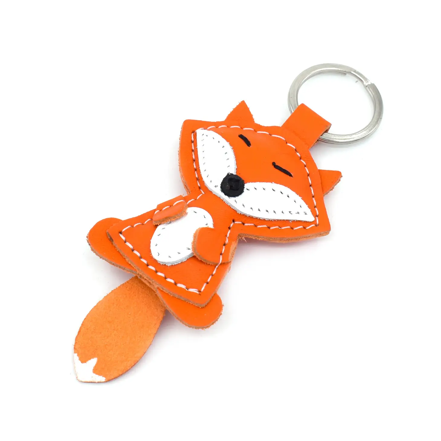 Orange Fox Leather Keychain