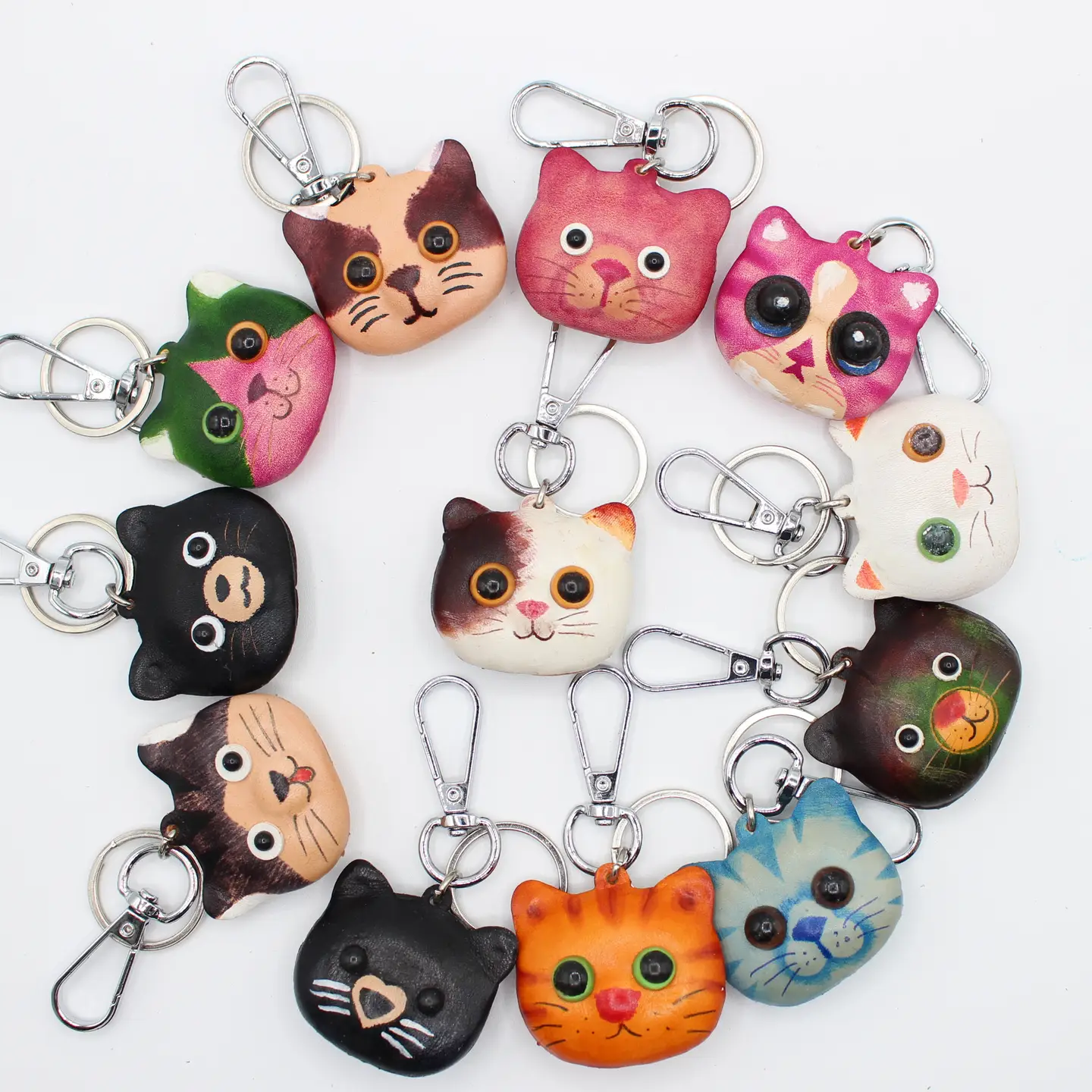 Leather Keychain Kitty Cat Head