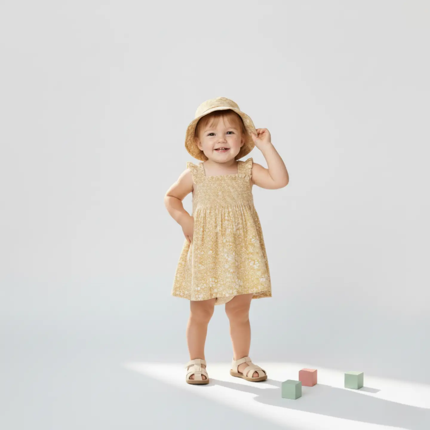 Girls Yellow Blossom Smocked Sundress