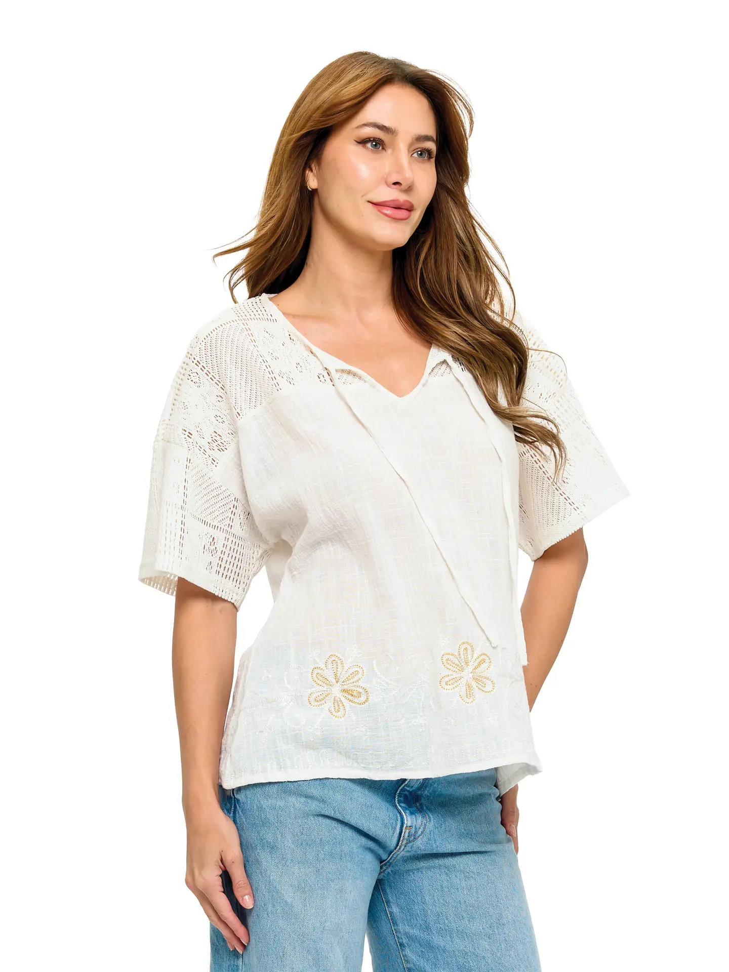 Loose Fit Embroidered Lace Top
