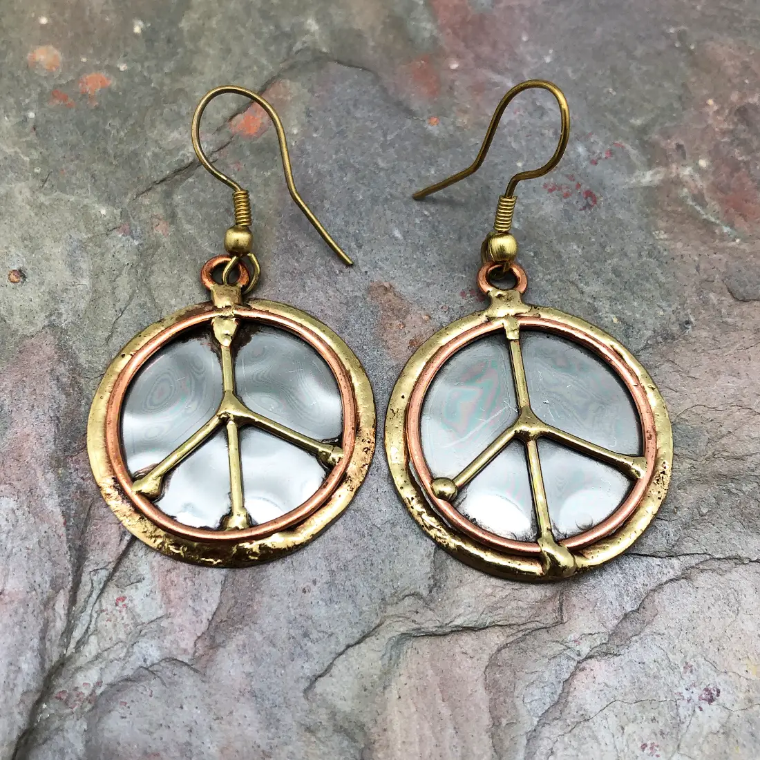 Mixed Metal Peace Sign Earrings