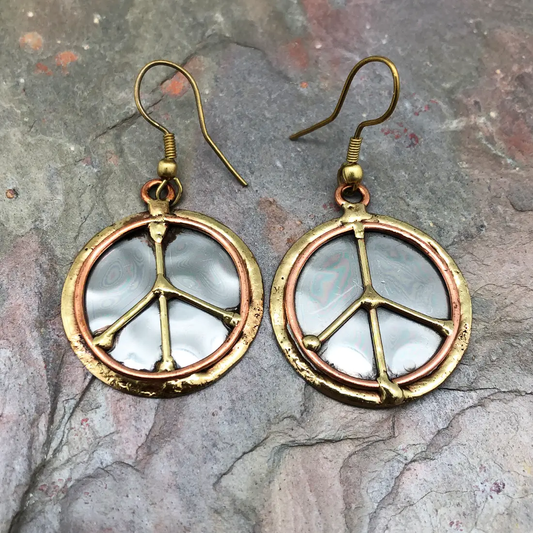 Mixed Metal Peace Sign Earrings