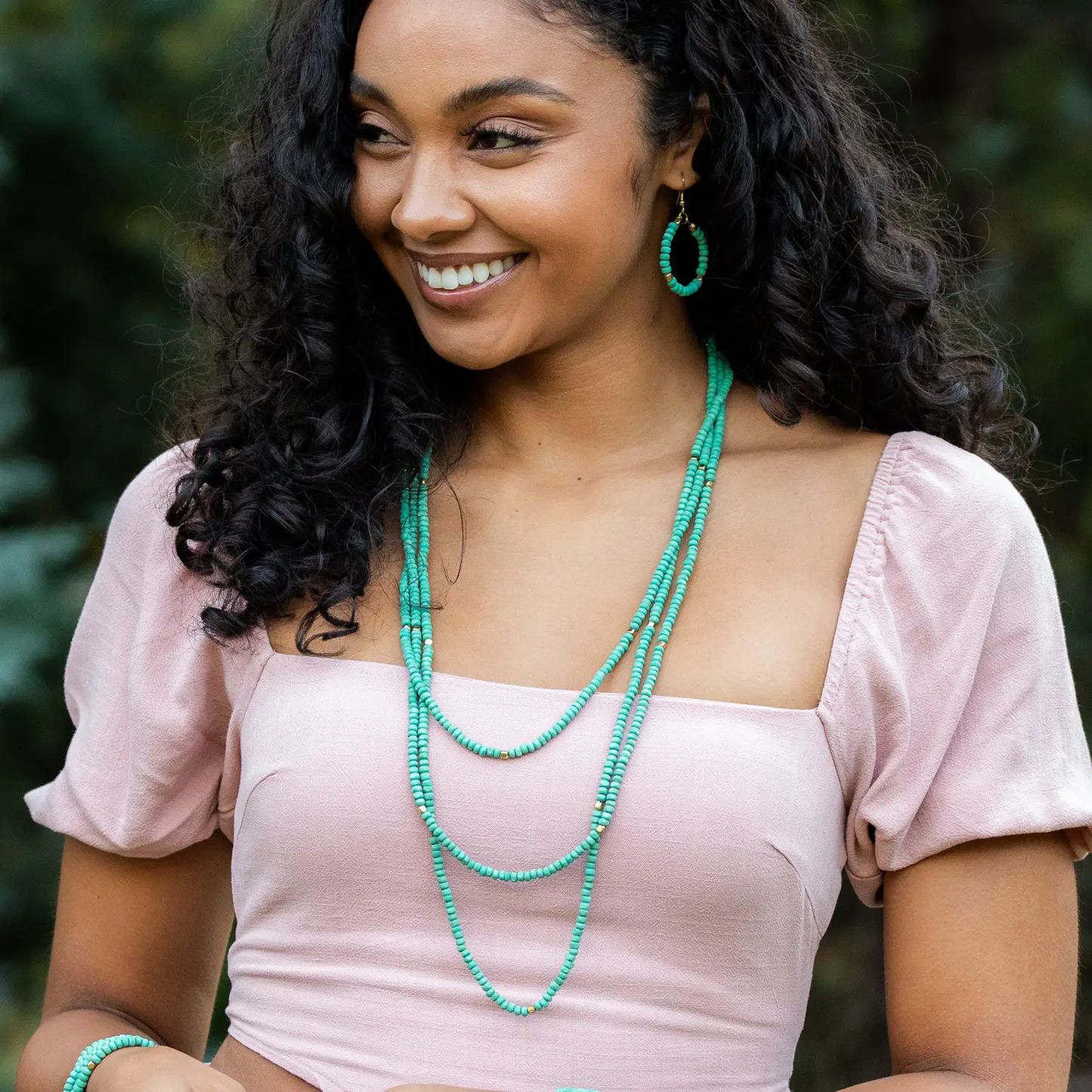 Beaded Chromatic Tiered 3 Strand Necklace