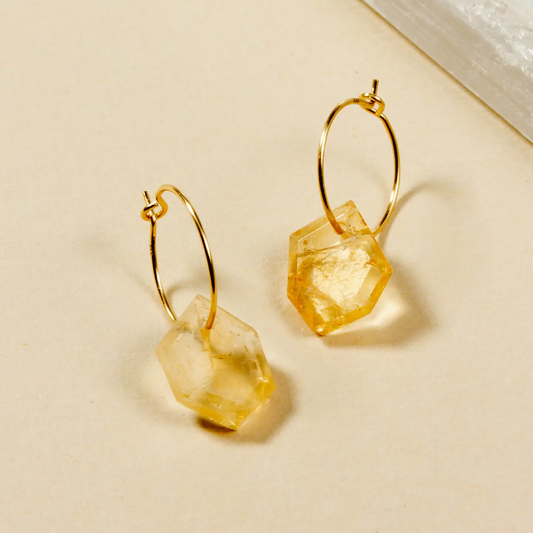 Geometry Mini Hoop Earrings -Gold : Citrine