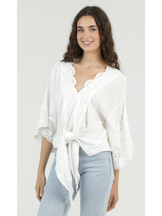 Crochet Tie V-Neck Top