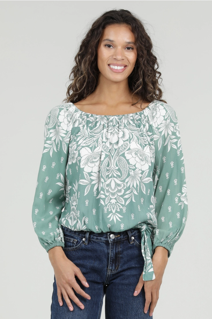 Printed Blouse w/ Side Waist Tie