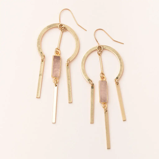 Stone Dream Catcher Earrings Rose Quartz Gold