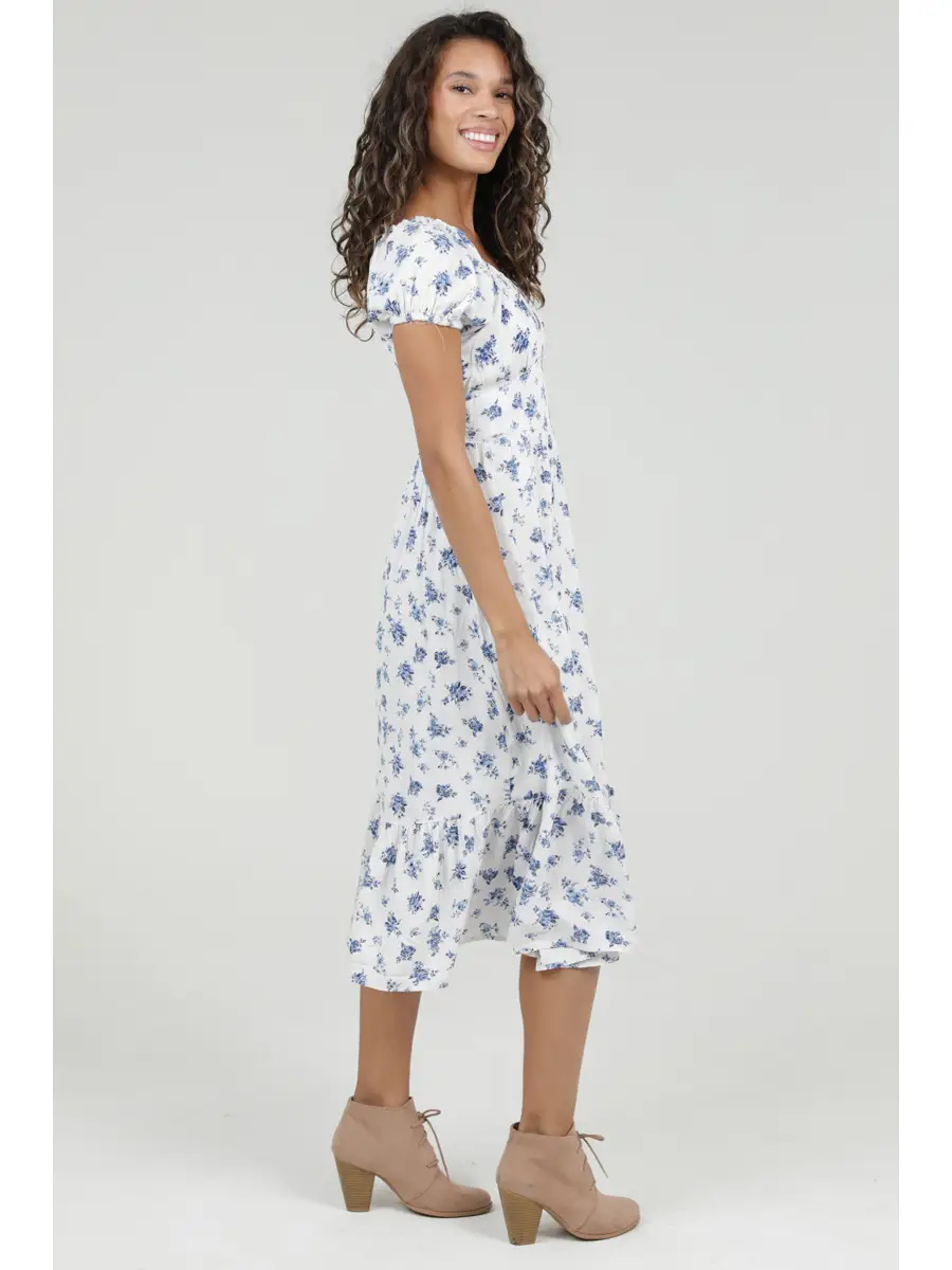 Floral Print Short Sleeve Midi Dress