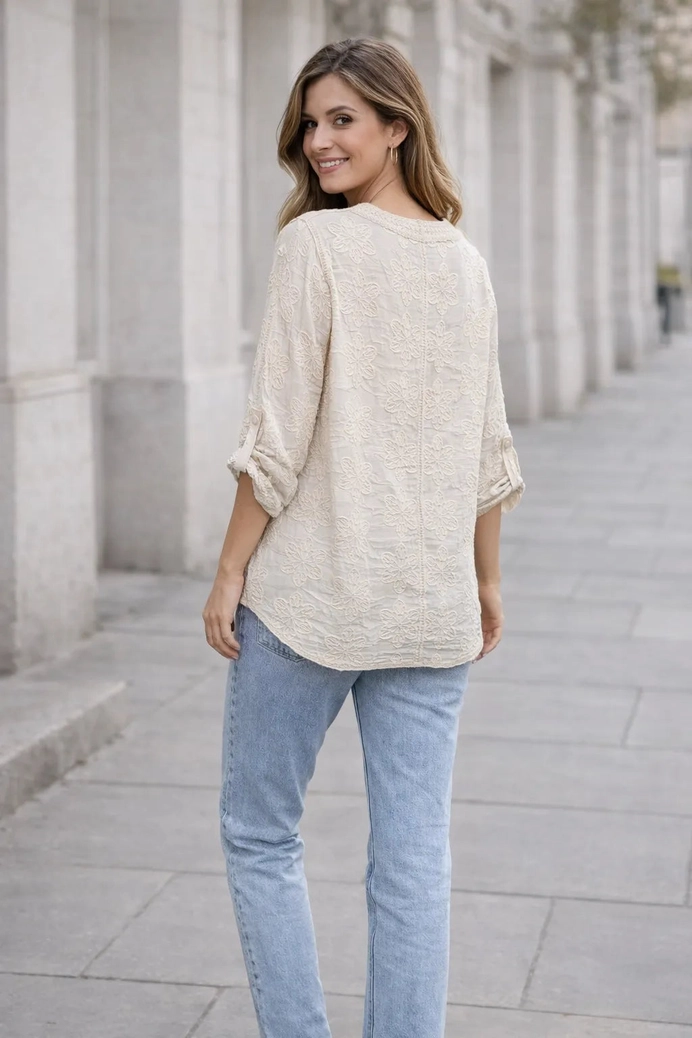 Italian Floral Embroidered Button Up Shirt