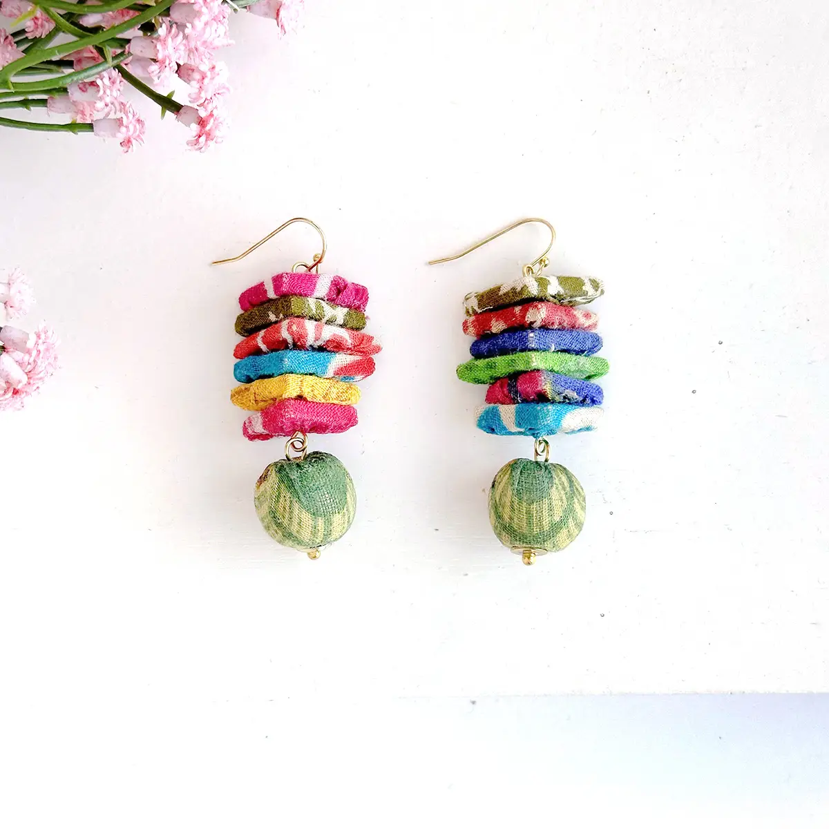 Kantha Stacked Triangle Earrings