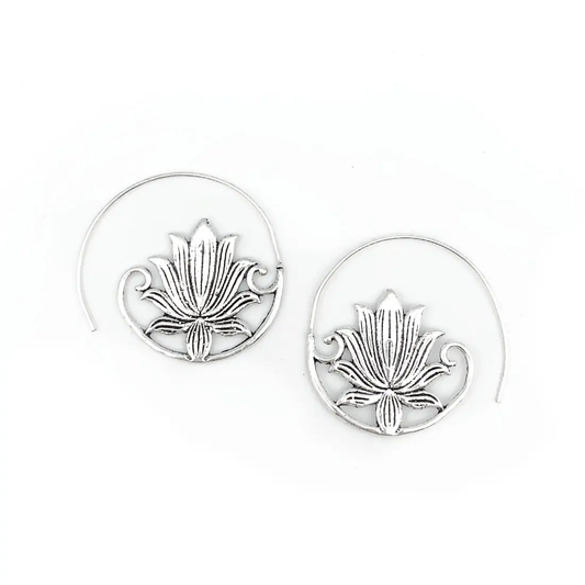 Open Hoop Earrings Lotus Silver