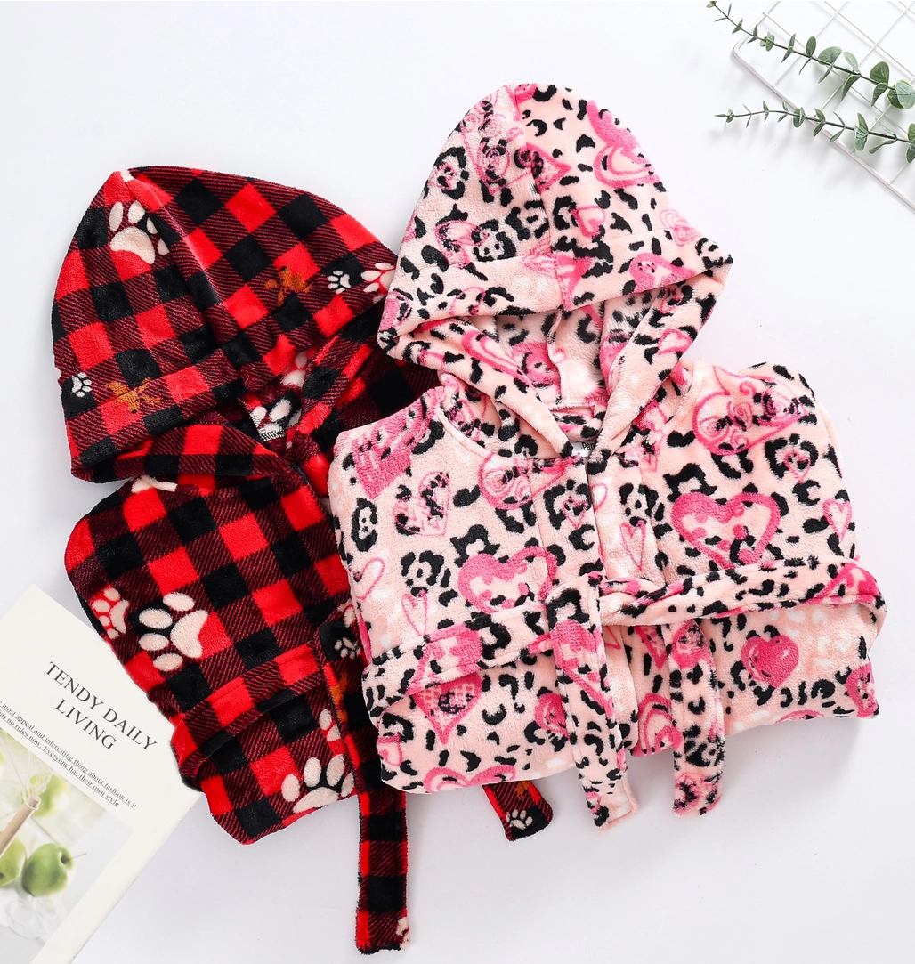 Kids Pink Leopard Heart Fleece Robe