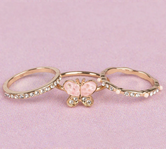 Girls Chic Butterfly Garden Ring Set