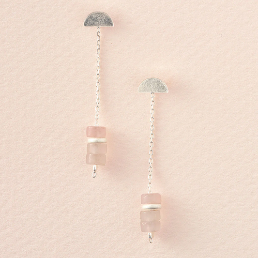 Stone Meteor Threaded Earrings - Rose Quartz