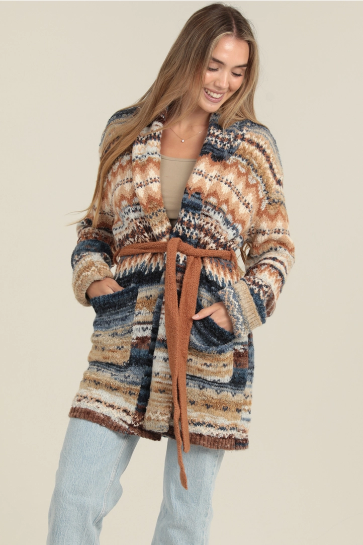 Sweater Cardigan With Tie Waist