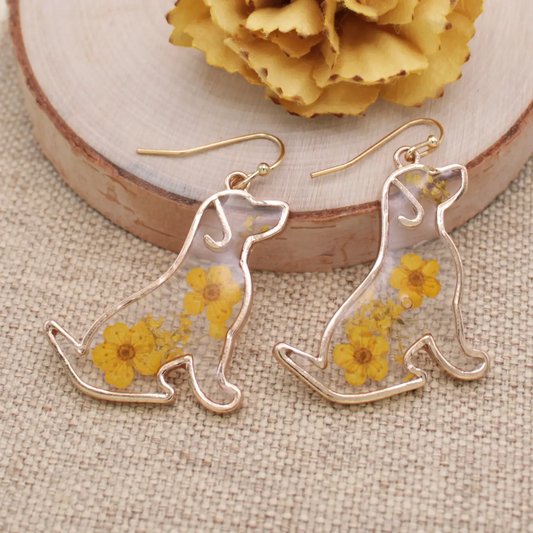 Floral Friend Dog Dried Flower Earrings