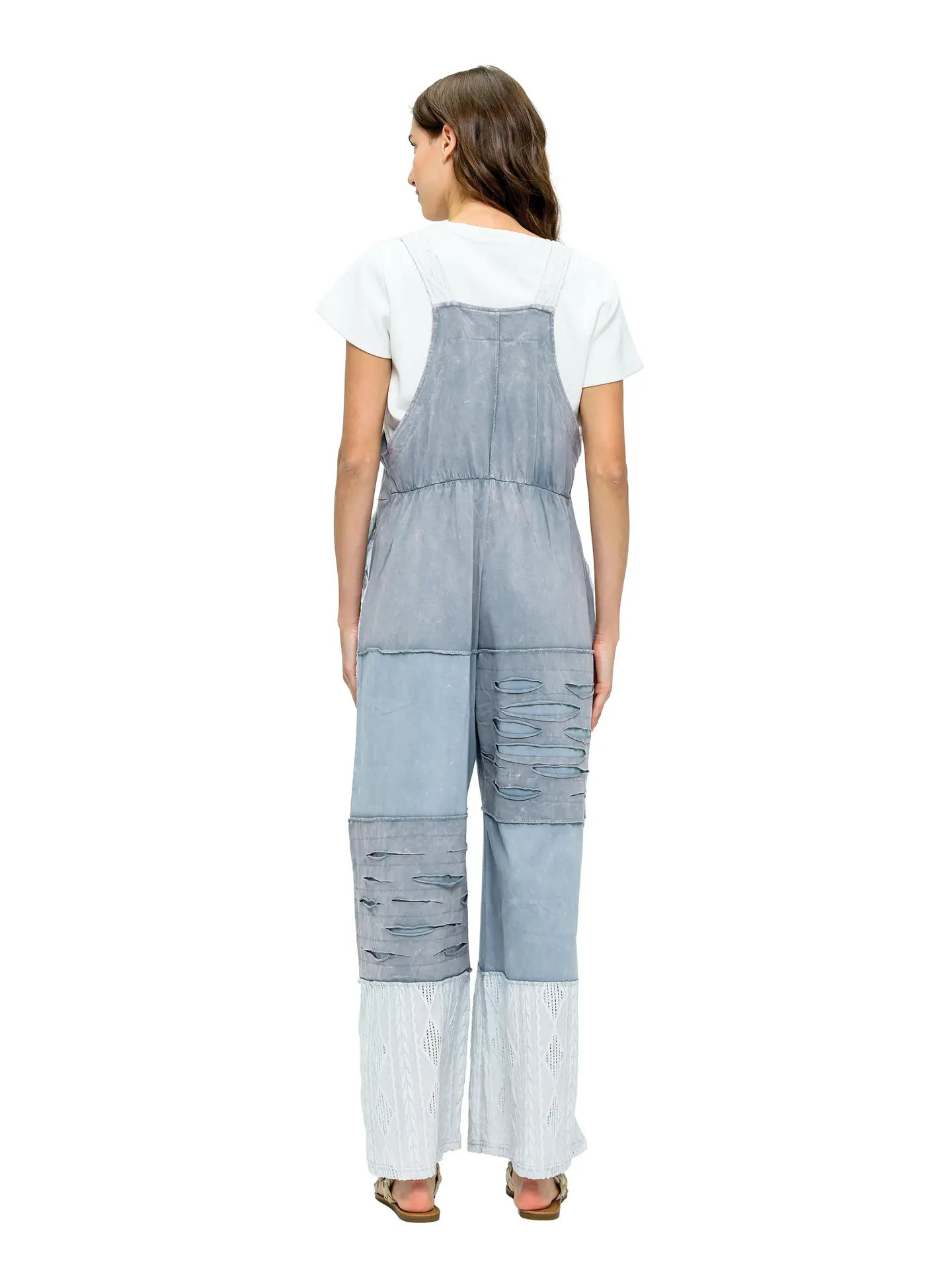 Grey Patchwork Razor Cut Overalls