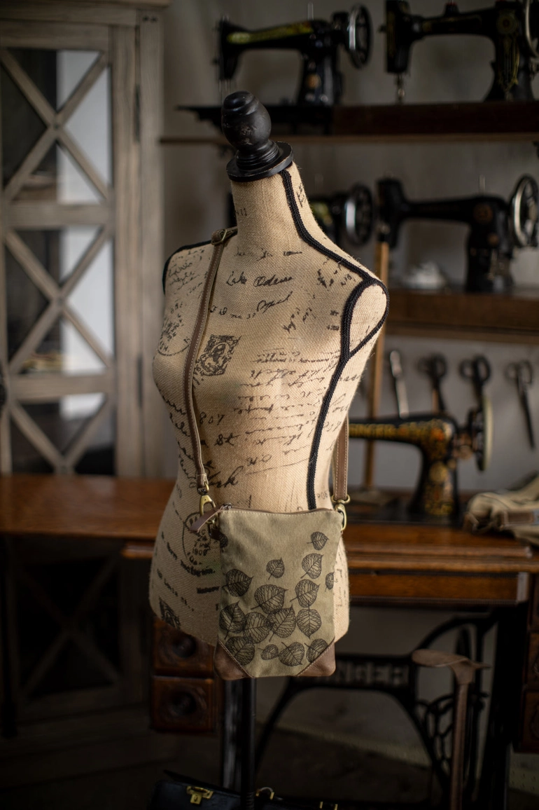 Leaves Upcycled Canvas Small Sling Bag