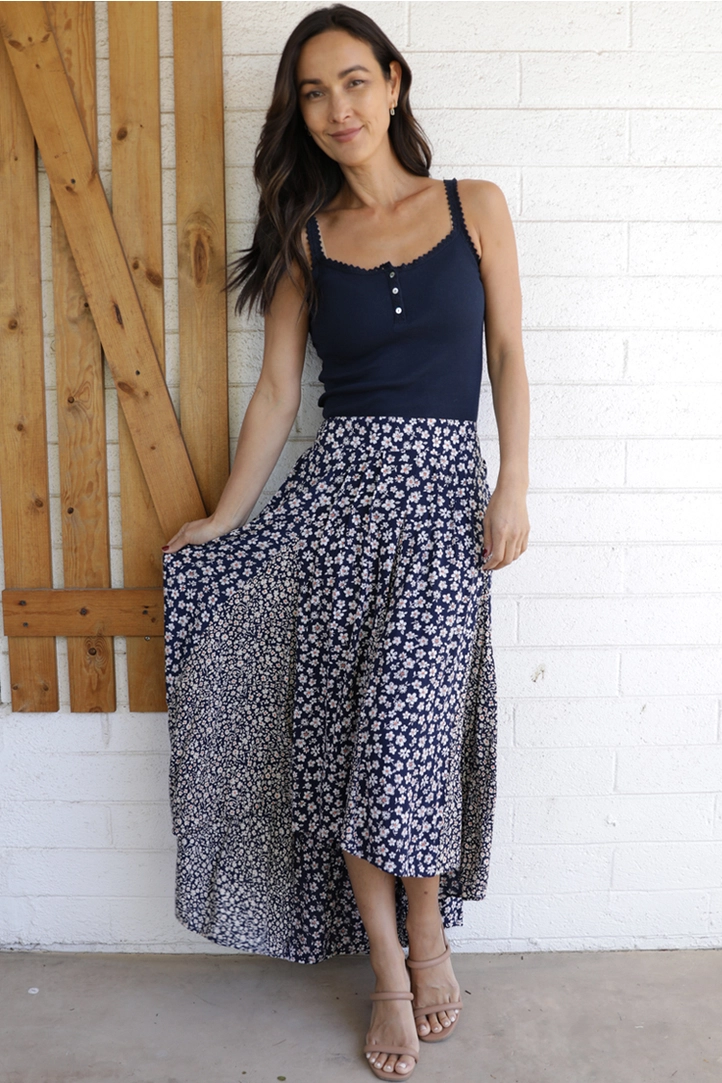 Twin Floral Print Hi Lo Maxi Skirt