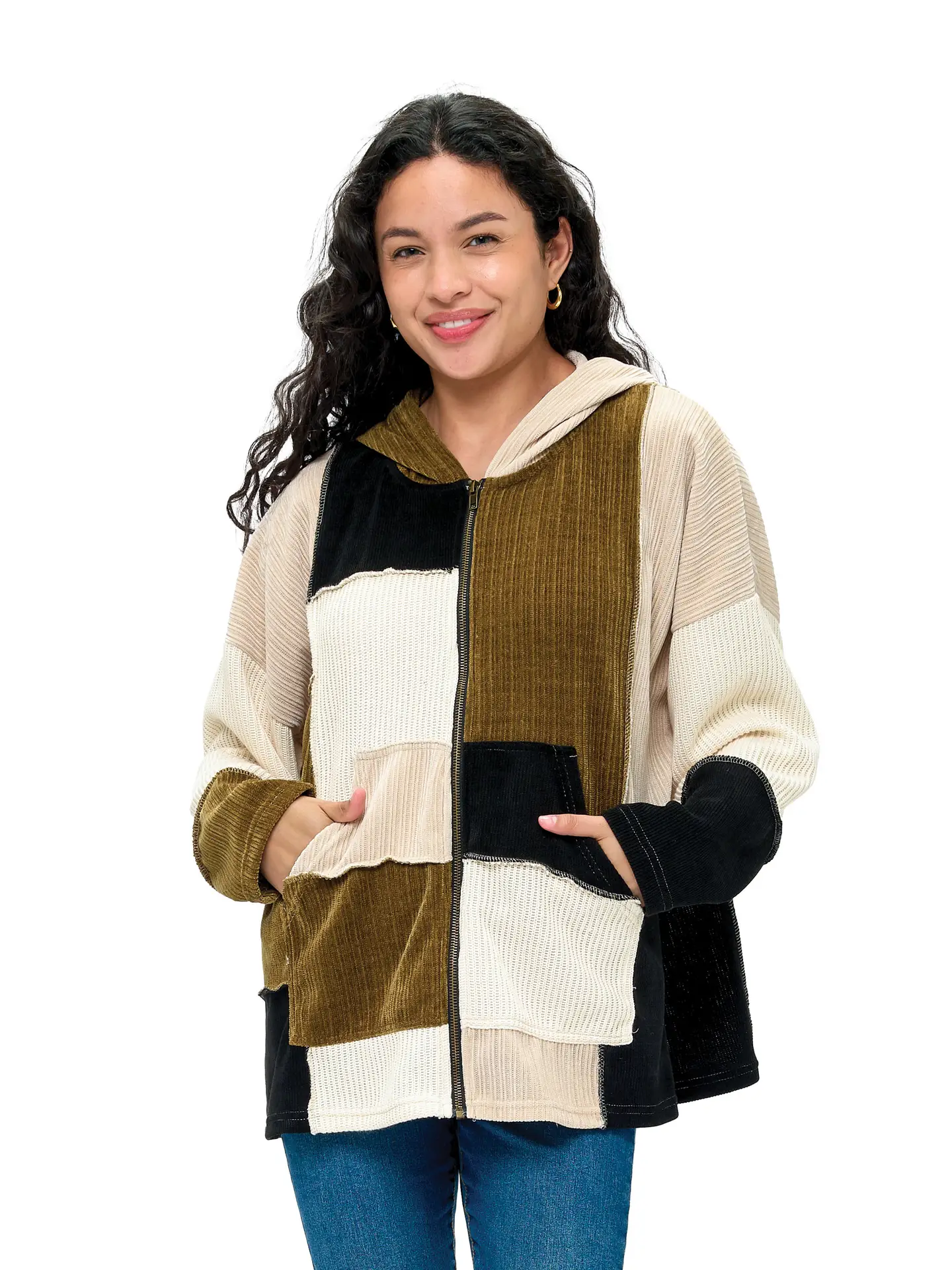 Zip Up Colorblock Ribbed Jacket