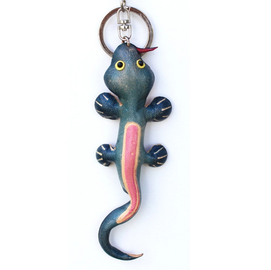 Leather Keychain Lizard - Teal/Pink