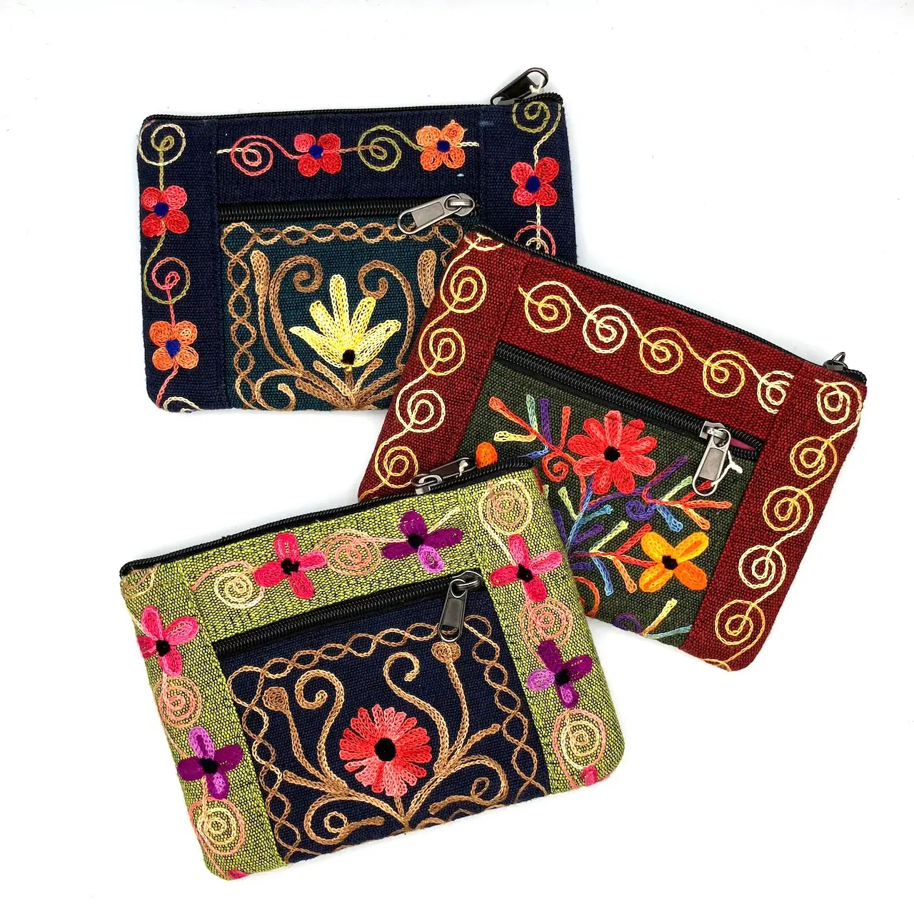 Embroidered Floral Double Zip Pouch