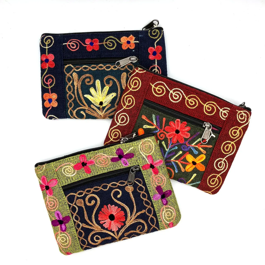 Embroidered Floral Double Zip Pouch