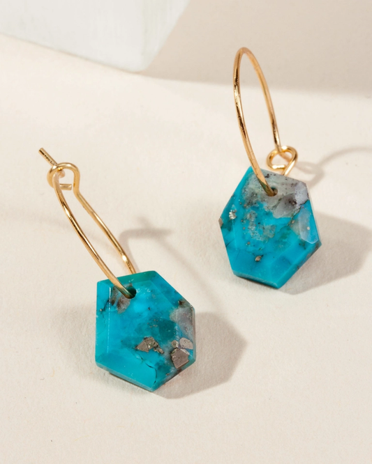 Geometry Mini Hoop Earrings Gold : Turquoise
