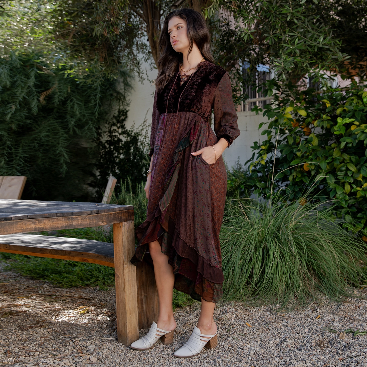 Boho Fusion Ruffle Wrap Dress