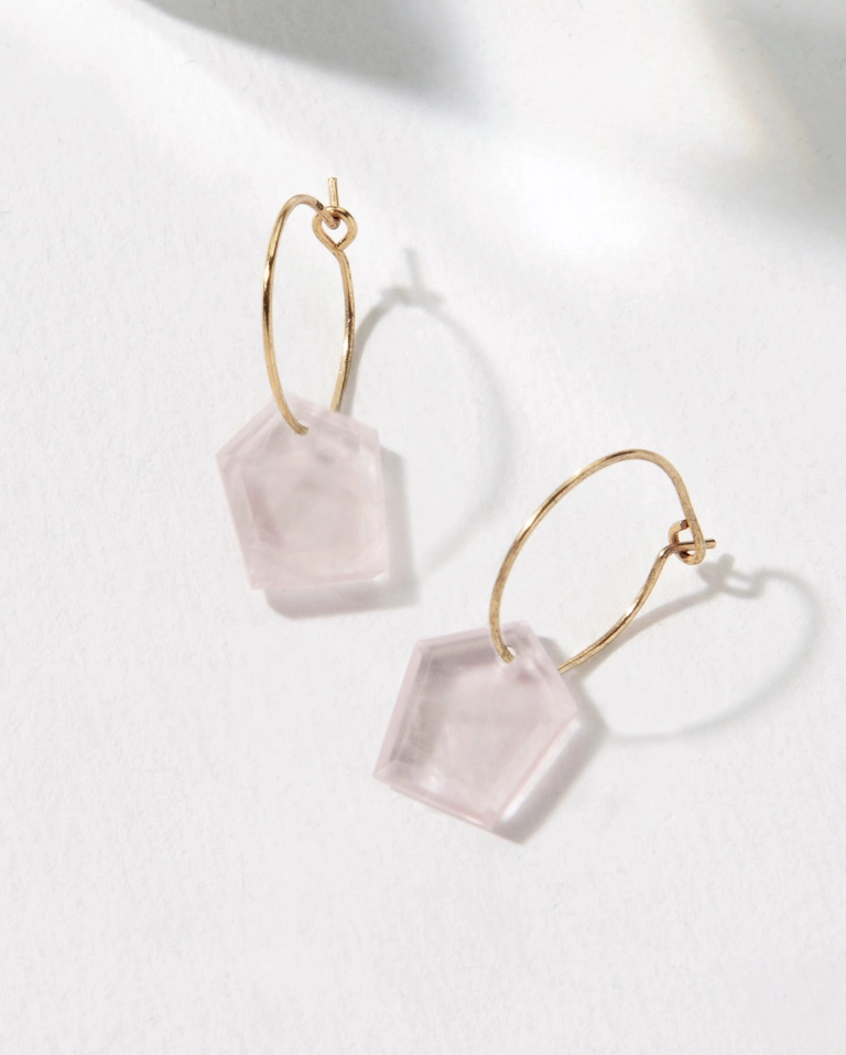 Geometry Mini Hoop Earrings Gold : Rose Quartz