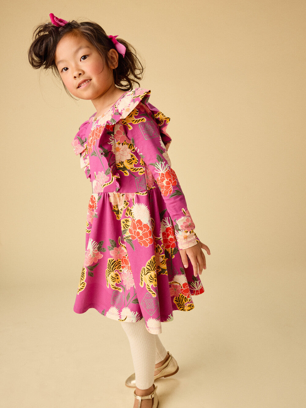 Girls Tiger & Peony Ruffle Ballet Dress
