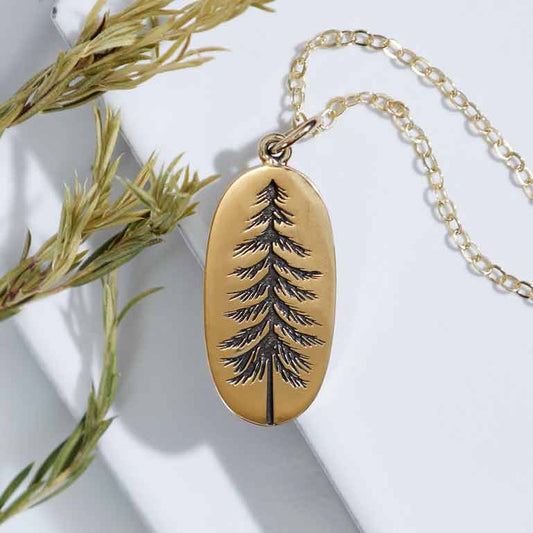 Bronze Oval Pine Tree Necklace