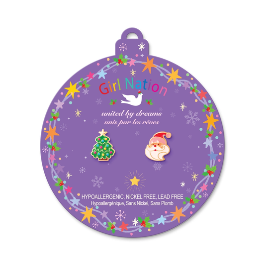 Merry + Bright Tree/Santa Stud Earrings