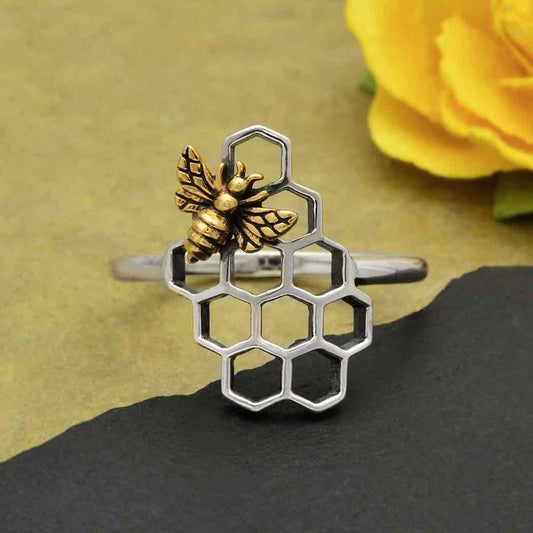 Sterling Honeycomb Piece & Bee Ring