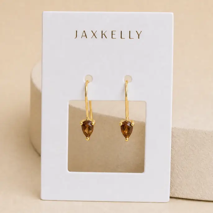 Coffee CZ Dewdrop Mini Threader Earrings