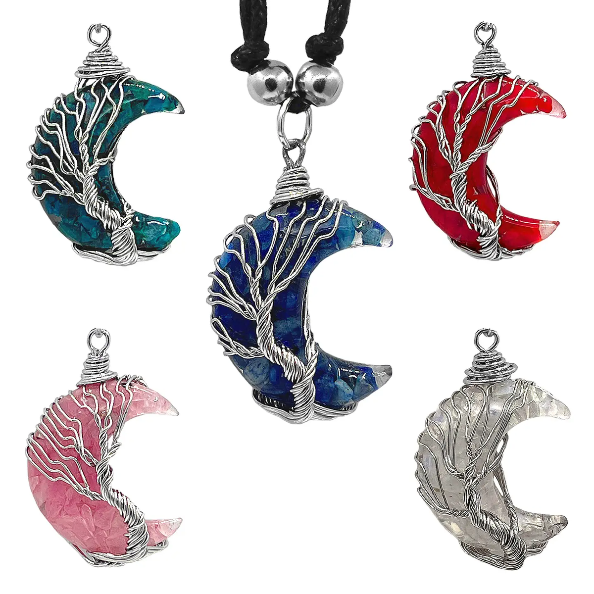 Wire Wrapped Tree Moon Necklace