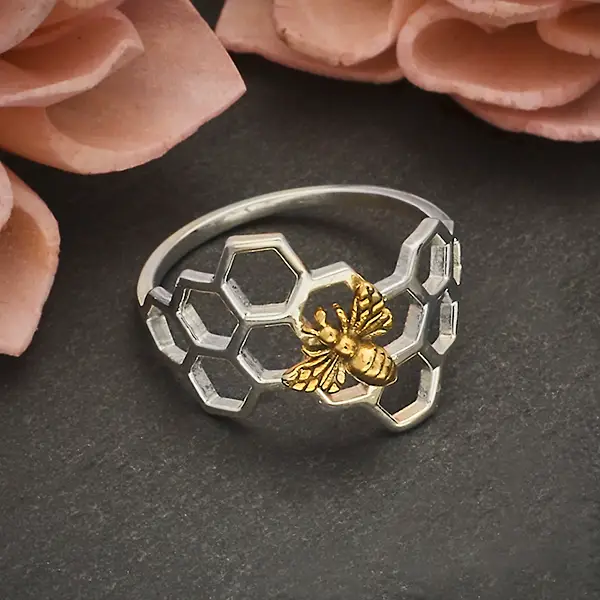 Sterling Honeycomb & Bronze Bee Ring
