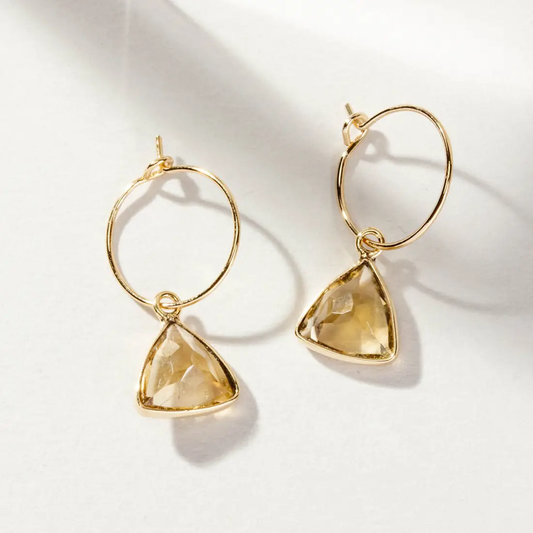 Mini Trinagle Hoop Earrings - Citrine