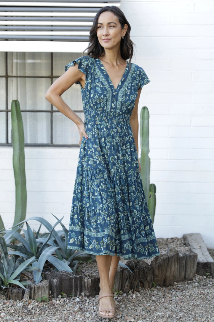 V-Neck Floral Midi Dress