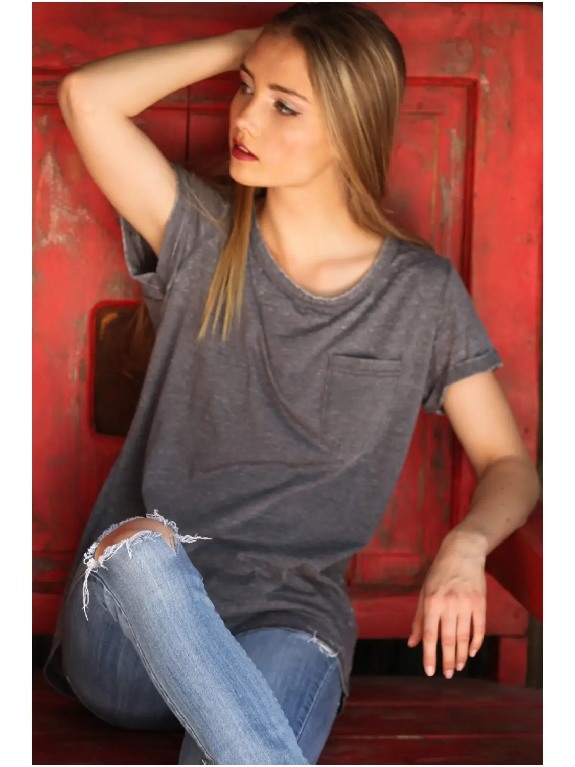 Burnout Pocket Rolled Sleeve Tee
